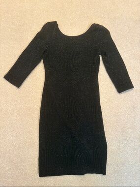 BCX Black Metallic Knit Long Sleeve Bodycon Dress